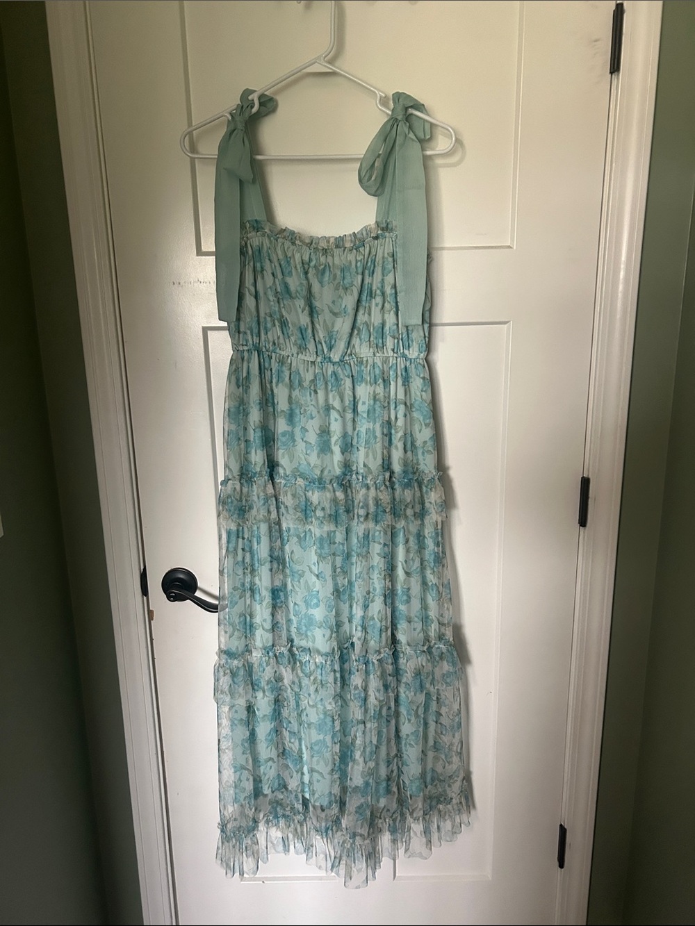 Aqua Floral Tie-Strap Maxi Dress